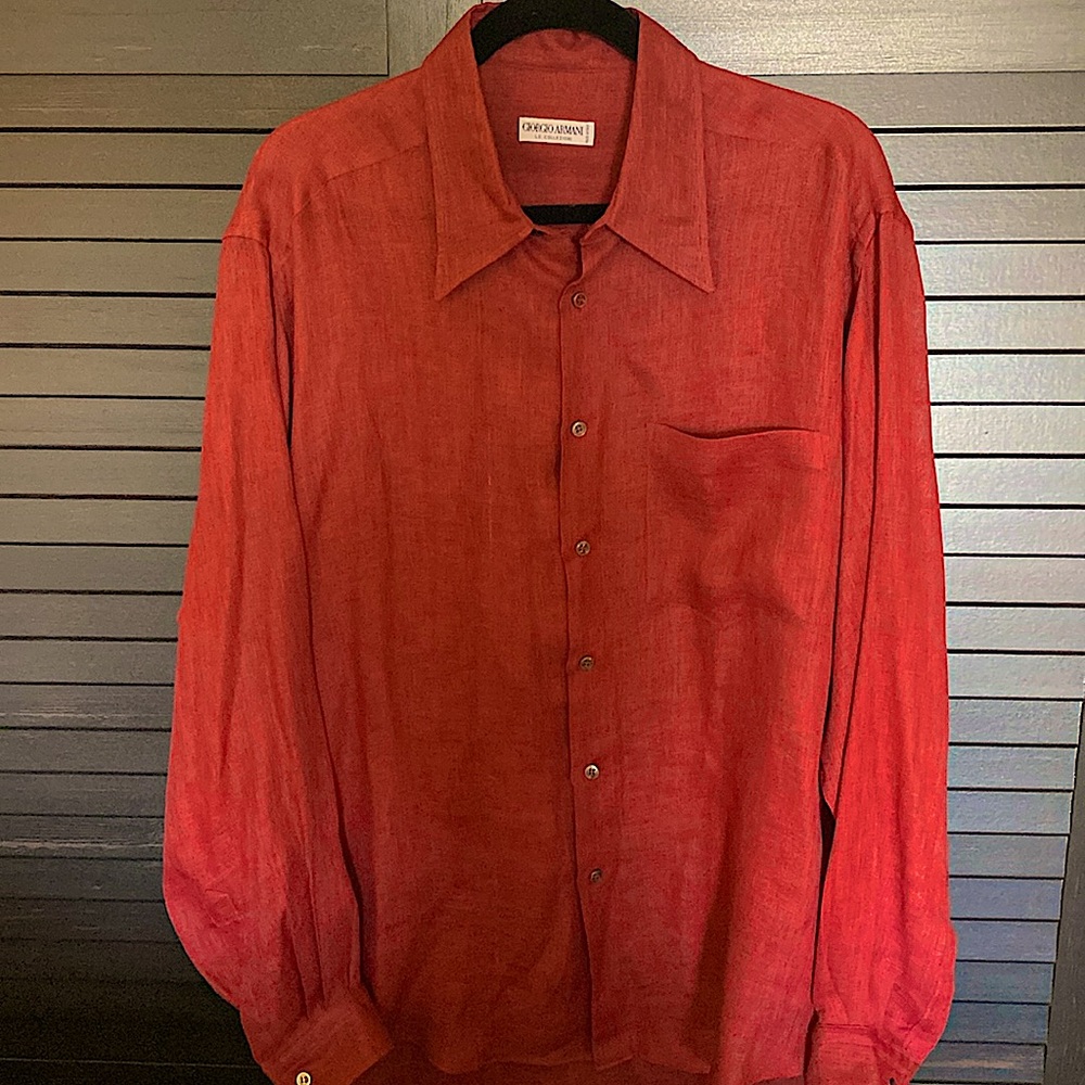 Giorgio Armani Men’s Deep Brick Red Summer Linen Shirt   Le Collezioni